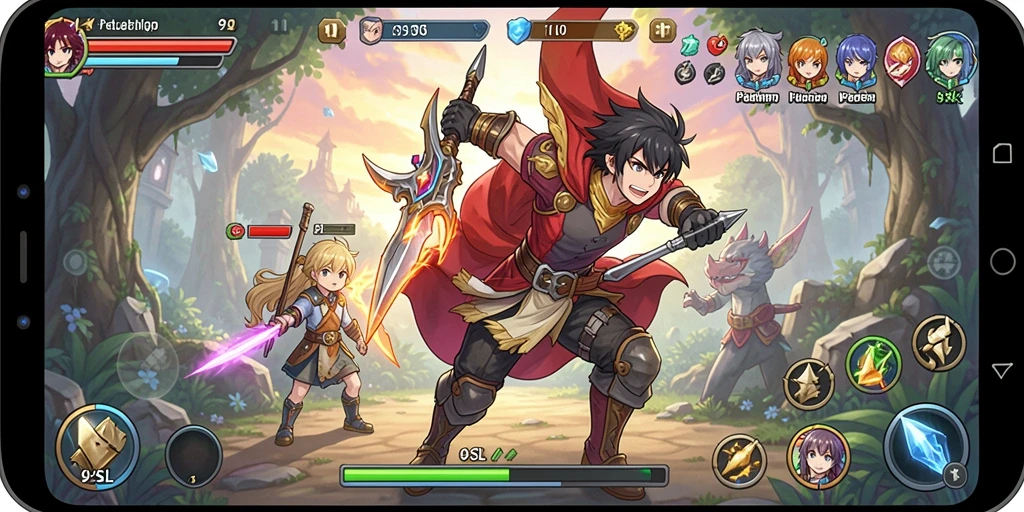 Tangkapan layar menunjukkan aksi seru dalam gameplay Anime 9SL.