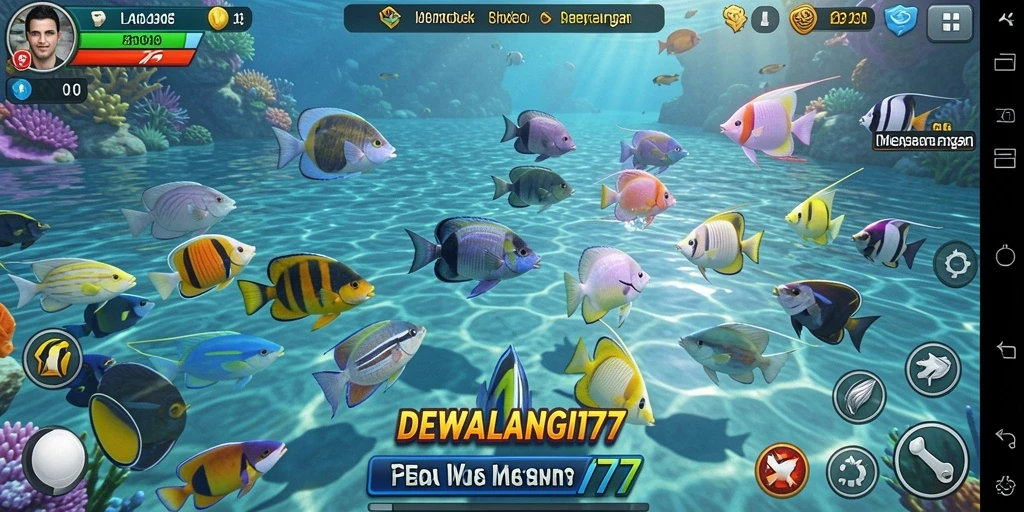 Tampilan gameplay seru di DEWALANGIT77 dengan aksi menembak ikan.
