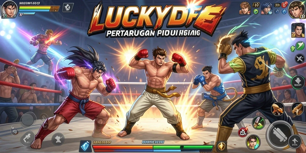 Tampilan gameplay pertarungan seru di LUCKYDF.