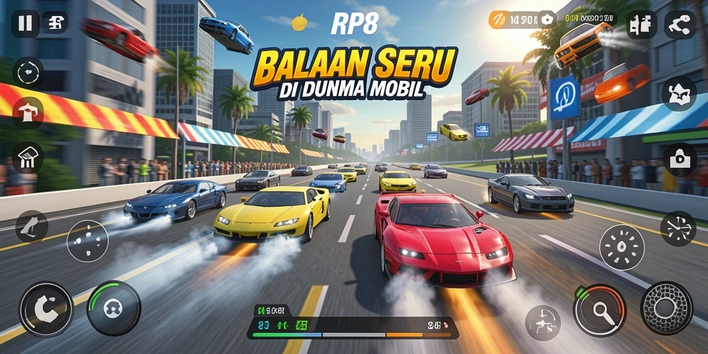 Tampilan gameplay RP8 yang mendebarkan dengan mobil balap.